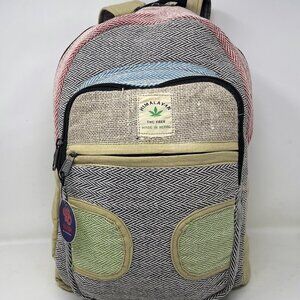 Unisex Multi Pocket Himalayan Pure Hemp Backpack Laptop Pocket